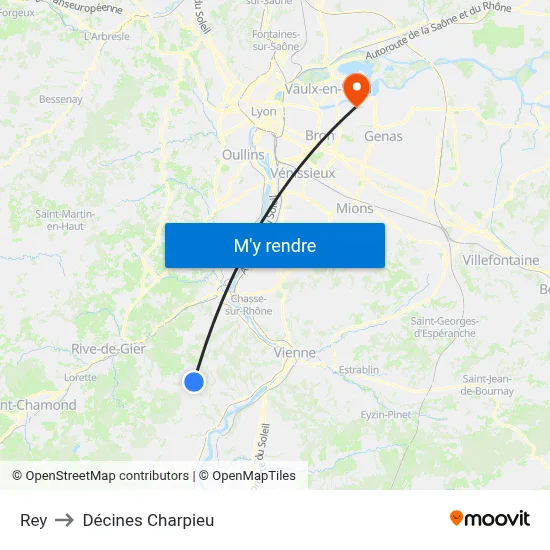 Rey to Décines Charpieu map
