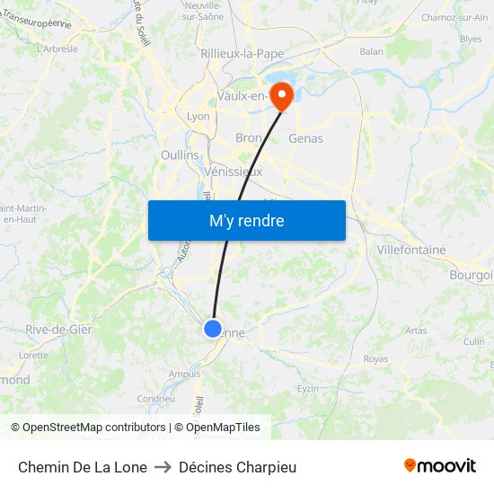 Chemin De La Lone to Décines Charpieu map
