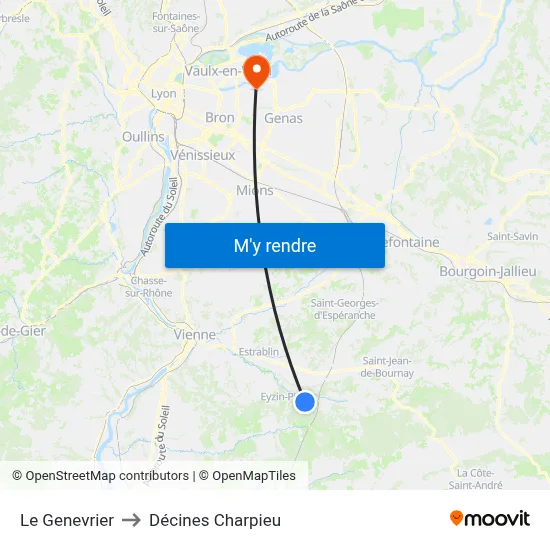 Le Genevrier to Décines Charpieu map