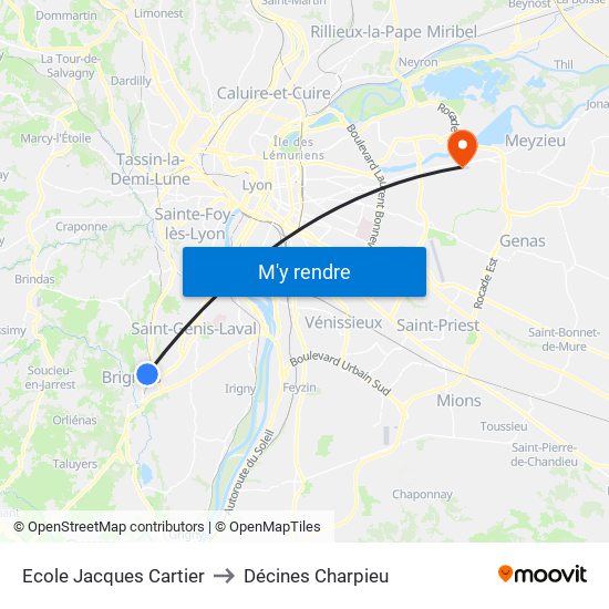 Ecole Jacques Cartier to Décines Charpieu map