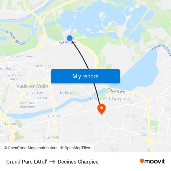 Grand Parc L'Atol' to Décines Charpieu map