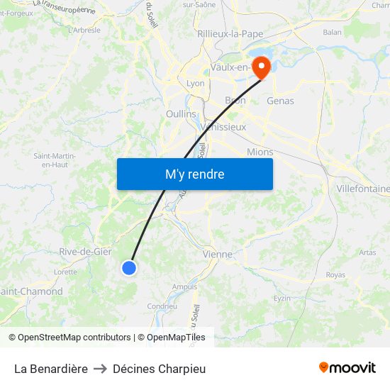 La Benardière to Décines Charpieu map