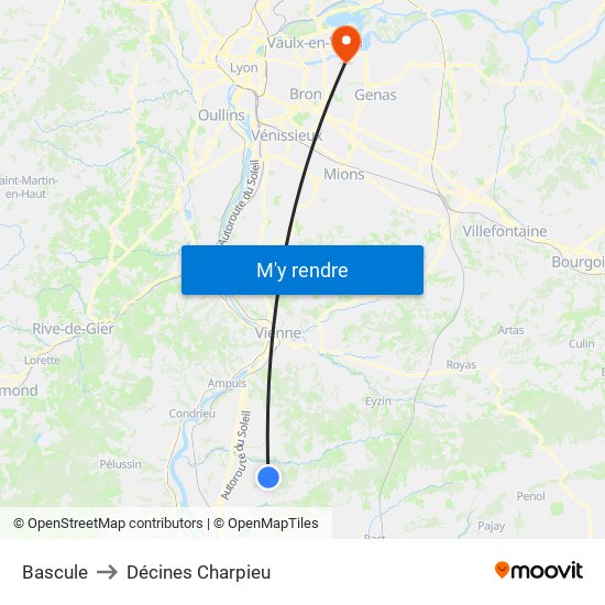 Bascule to Décines Charpieu map