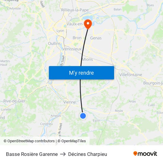 Basse Rosière Garenne to Décines Charpieu map