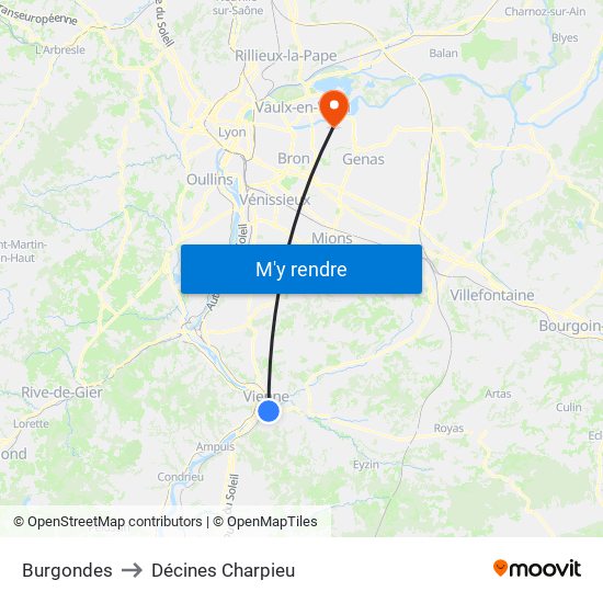 Burgondes to Décines Charpieu map
