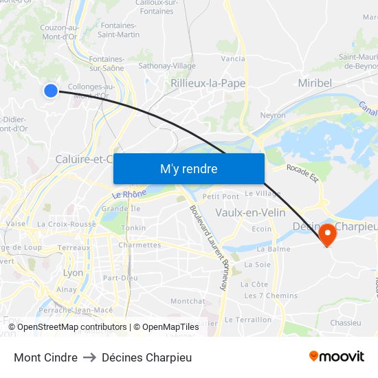 Mont Cindre to Décines Charpieu map