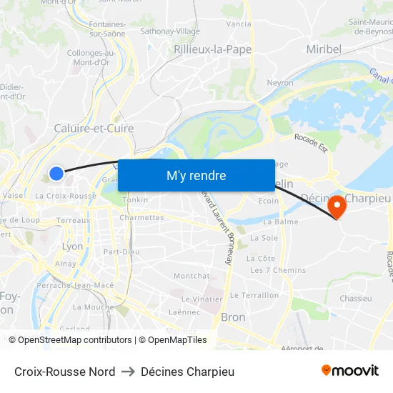Croix-Rousse Nord to Décines Charpieu map