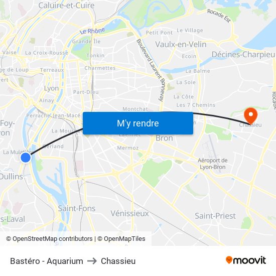 Bastéro - Aquarium to Chassieu map