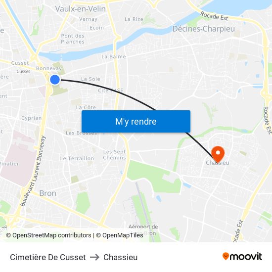 Cimetière De Cusset to Chassieu map