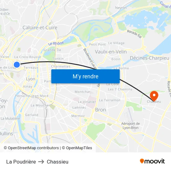 La Poudrière to Chassieu map