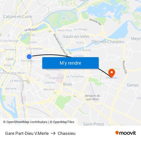 Gare Part-Dieu V.Merle to Chassieu map