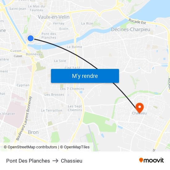 Pont Des Planches to Chassieu map