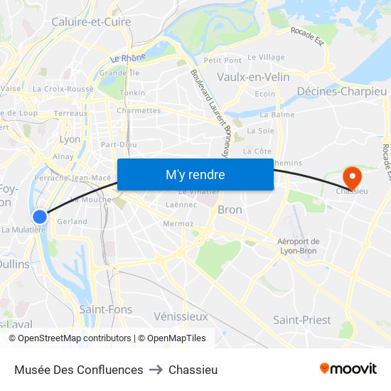 Musée Des Confluences to Chassieu map