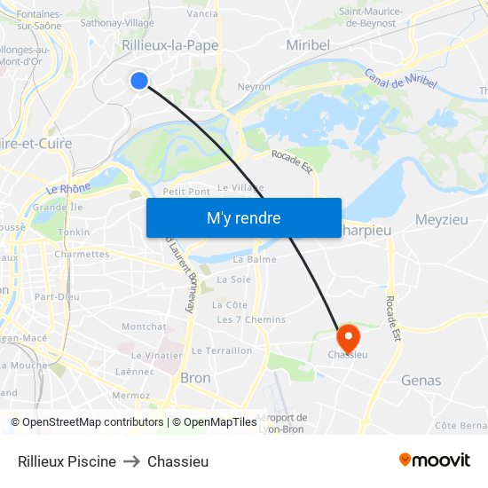 Rillieux Piscine to Chassieu map