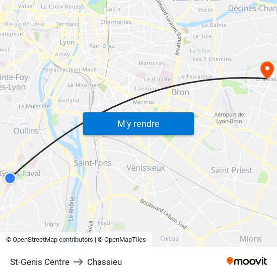 St-Genis Centre to Chassieu map