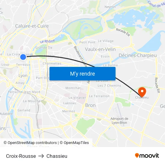 Croix-Rousse to Chassieu map