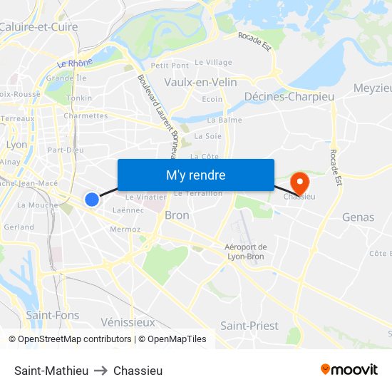 Saint-Mathieu to Chassieu map