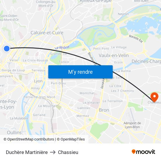 Duchère Martinière to Chassieu map