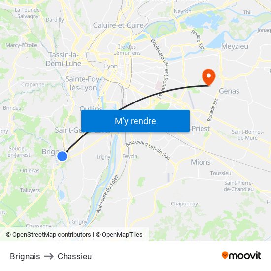 Brignais to Chassieu map