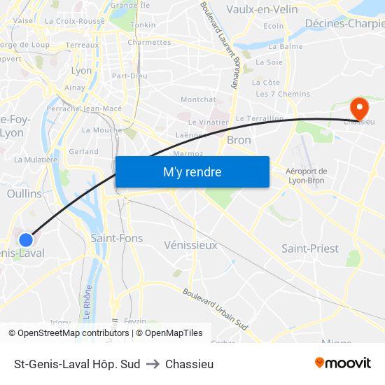St-Genis-Laval Hôp. Sud to Chassieu map