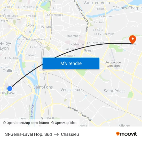 St-Genis-Laval Hôp. Sud to Chassieu map