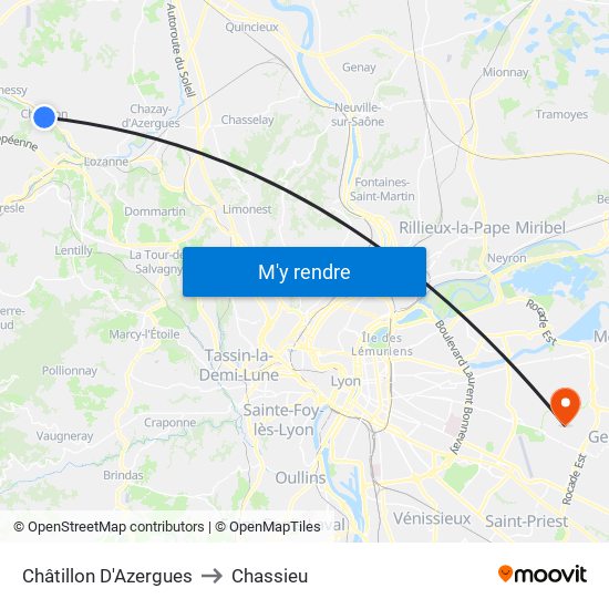 Châtillon D'Azergues to Chassieu map