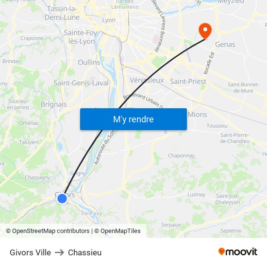 Givors Ville to Chassieu map