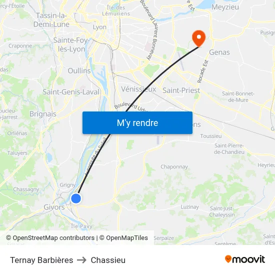 Ternay Barbières to Chassieu map