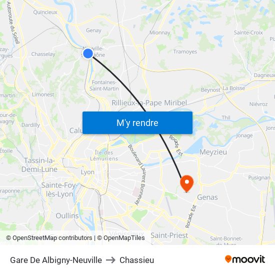 Gare De Albigny-Neuville to Chassieu map