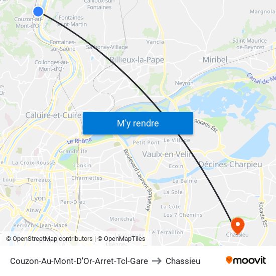 Couzon-Au-Mont-D'Or-Arret-Tcl-Gare to Chassieu map