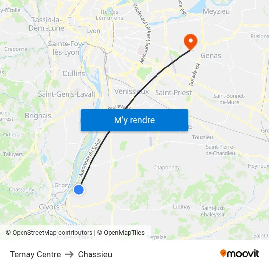 Ternay Centre to Chassieu map