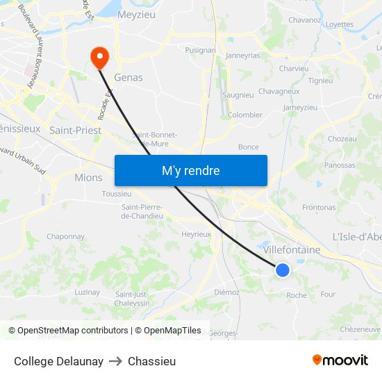 College Delaunay to Chassieu map