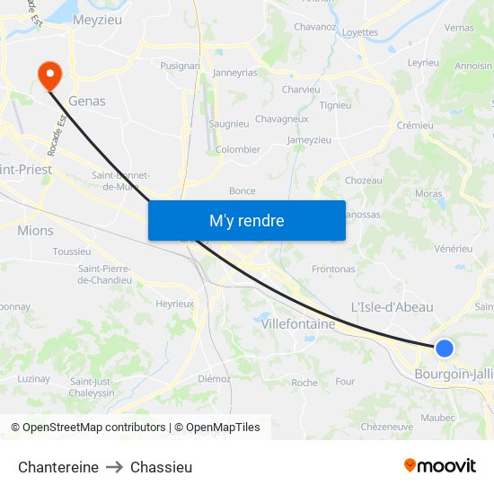 Chantereine to Chassieu map