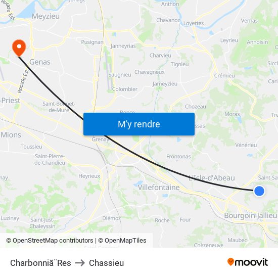 Charbonniã¨Res to Chassieu map