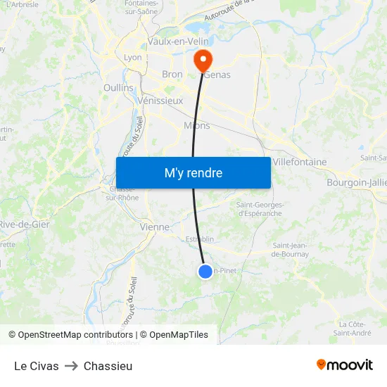 Le Civas to Chassieu map