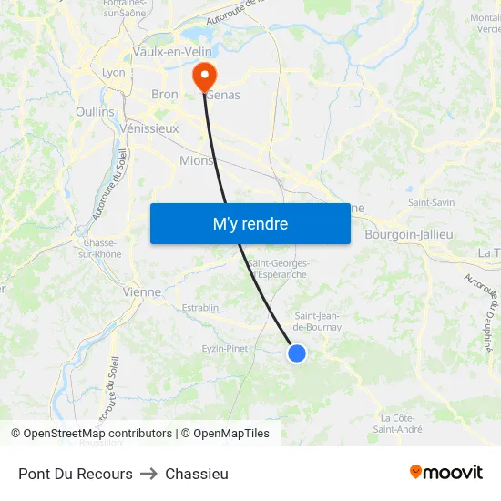 Pont Du Recours to Chassieu map