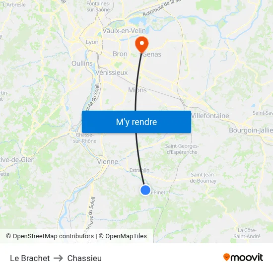 Le Brachet to Chassieu map