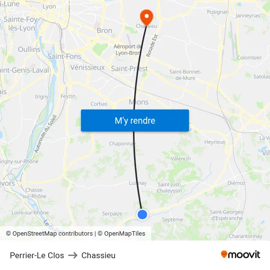 Perrier-Le Clos to Chassieu map