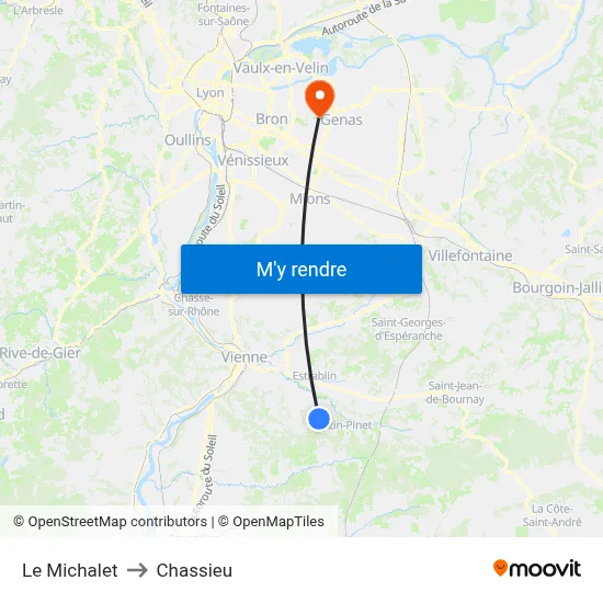 Le Michalet to Chassieu map