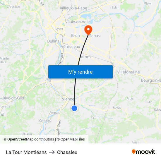 La Tour Montléans to Chassieu map