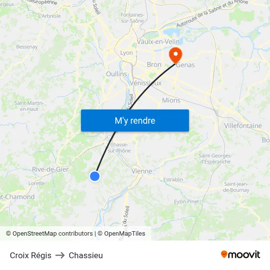 Croix Régis to Chassieu map