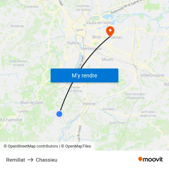 Remillat to Chassieu map