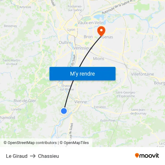 Le Giraud to Chassieu map