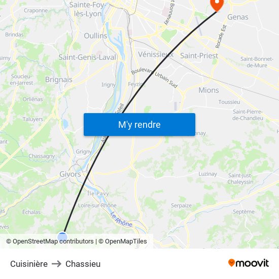Cuisinière to Chassieu map