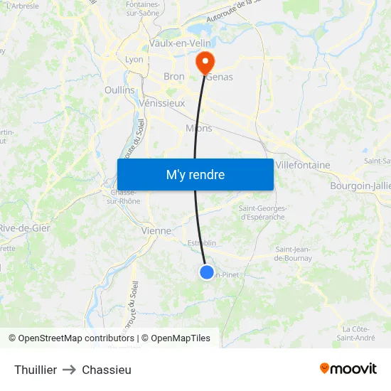 Thuillier to Chassieu map