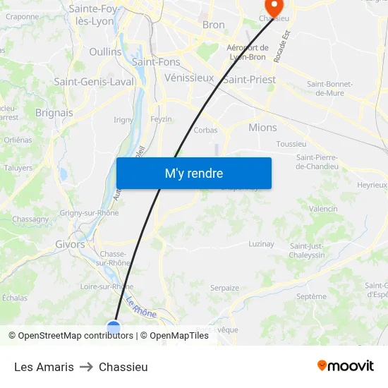 Les Amaris to Chassieu map