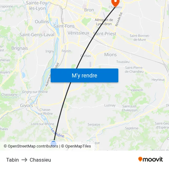 Tabin to Chassieu map