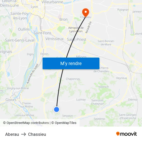 Aberau to Chassieu map