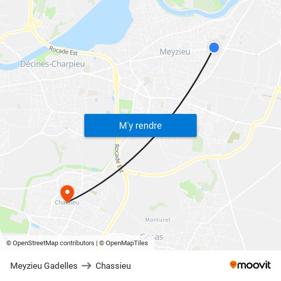 Meyzieu Gadelles to Chassieu map