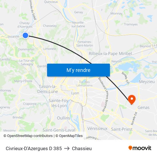 Civrieux-D'Azergues D 385 to Chassieu map